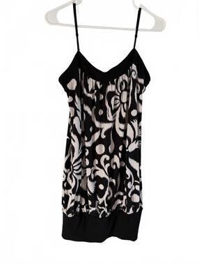 Vintage Love Tease Mini Dress Size L Black & White Floral Slip Cami Strappy